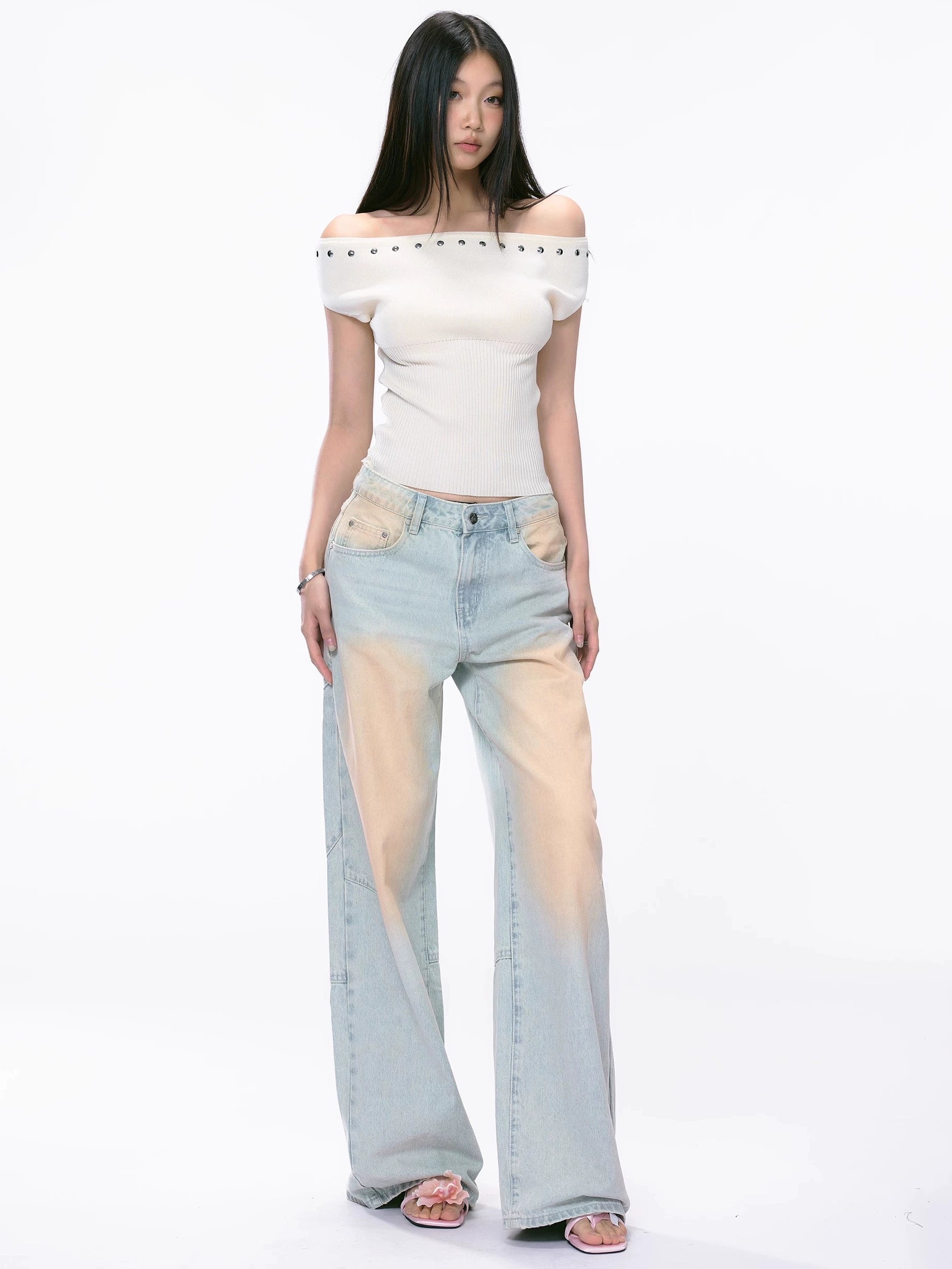 WITHMIN drape straight mop wide-leg jeans