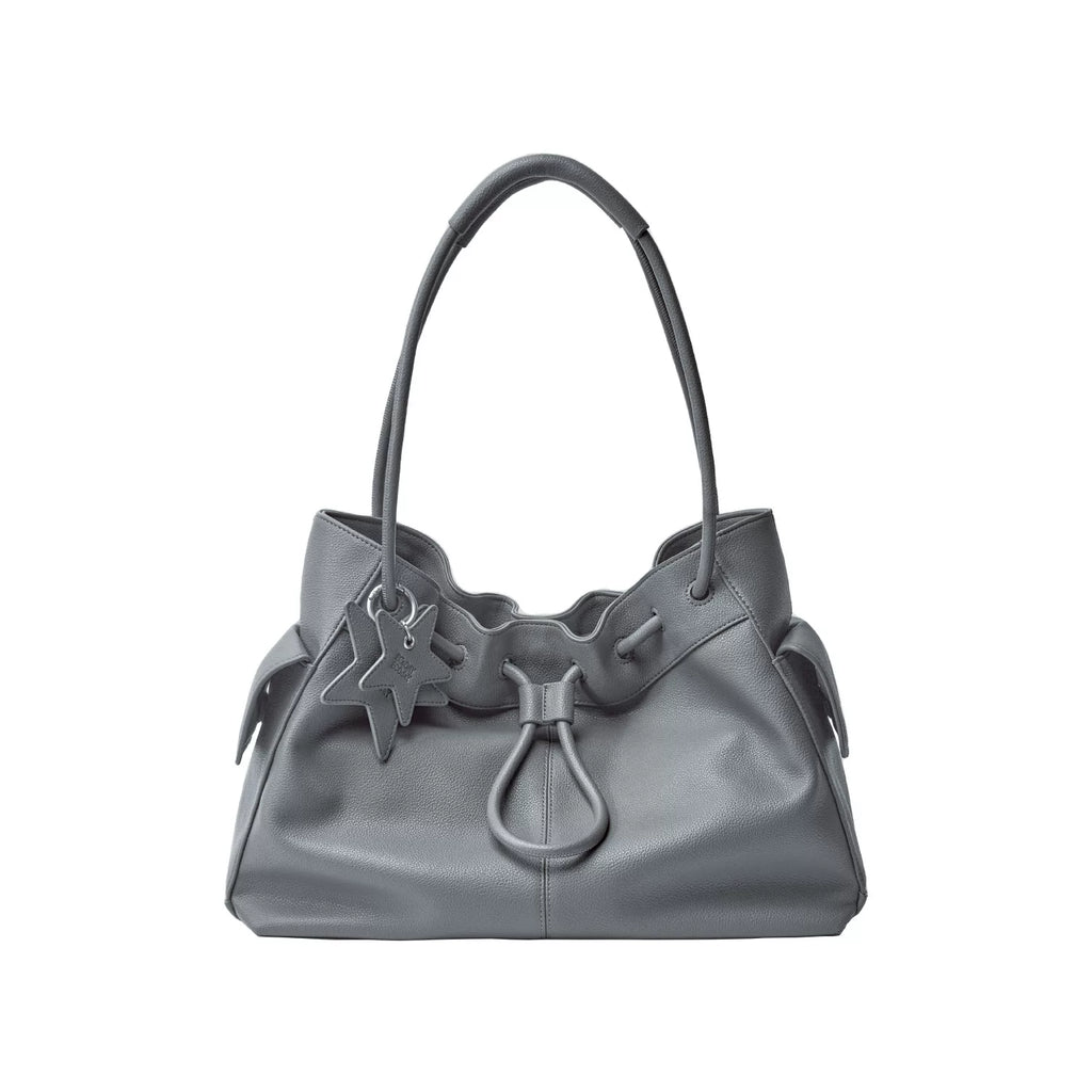 ECODAY Pebble Grain Faux Leather Drawstring Boston Bag