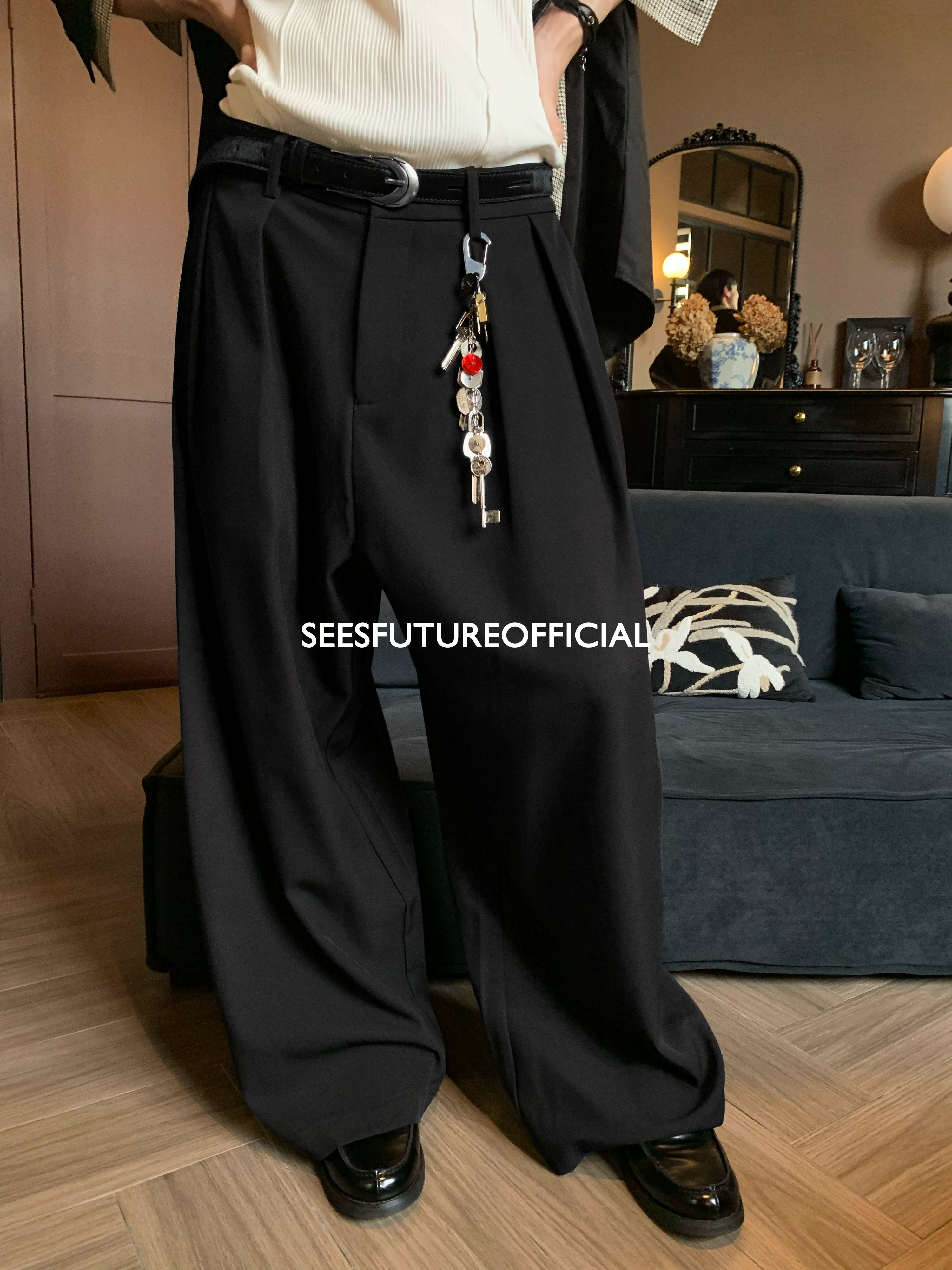 Seesfuture Slack Double-pleated Wide Leg Casual Pants