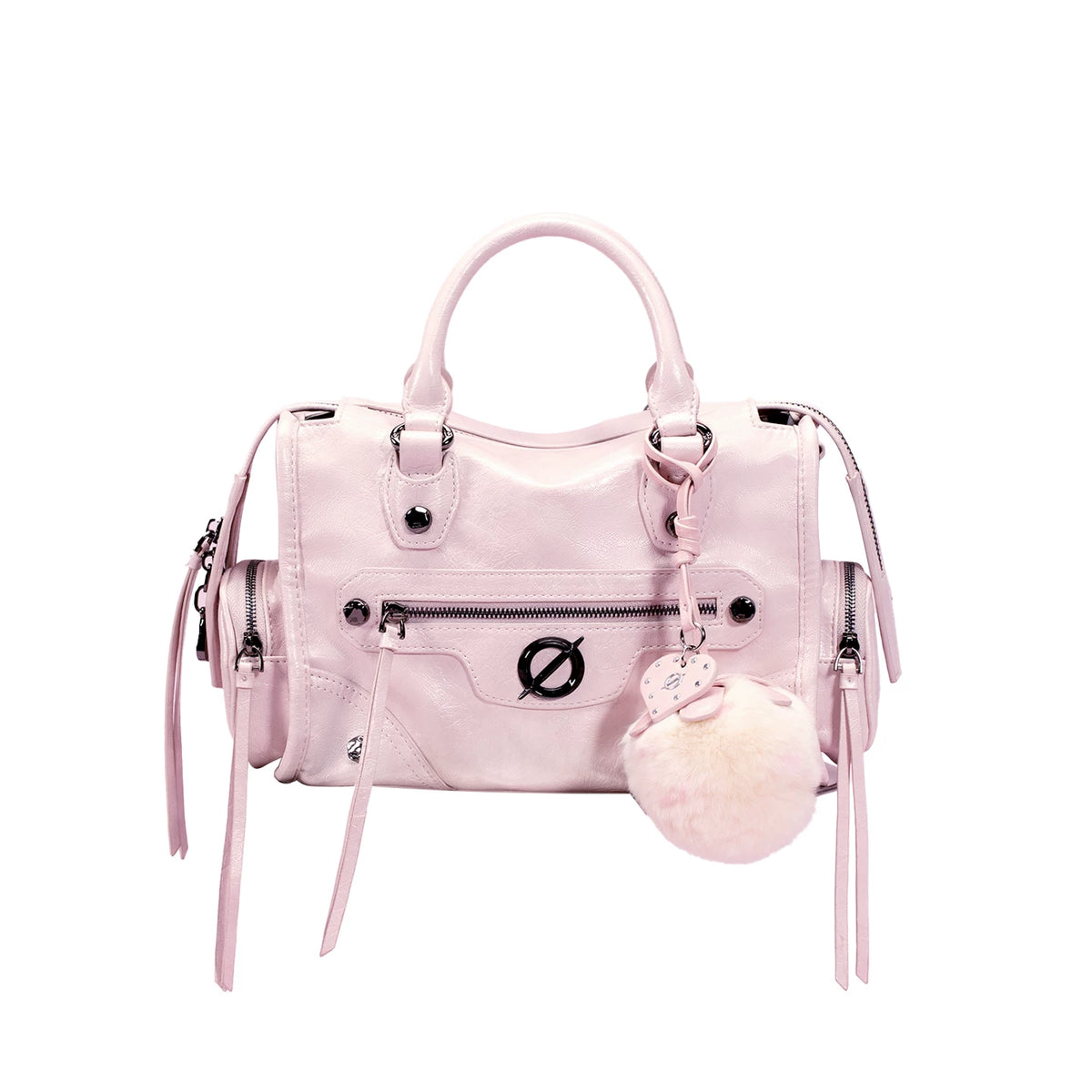 JELLY TOYBOY Biker Chic Pink Faux Leather Zip-Top Crossbody Bag