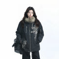 Zuocisankon Vintage Fur Collar Hooded Cotton Dress