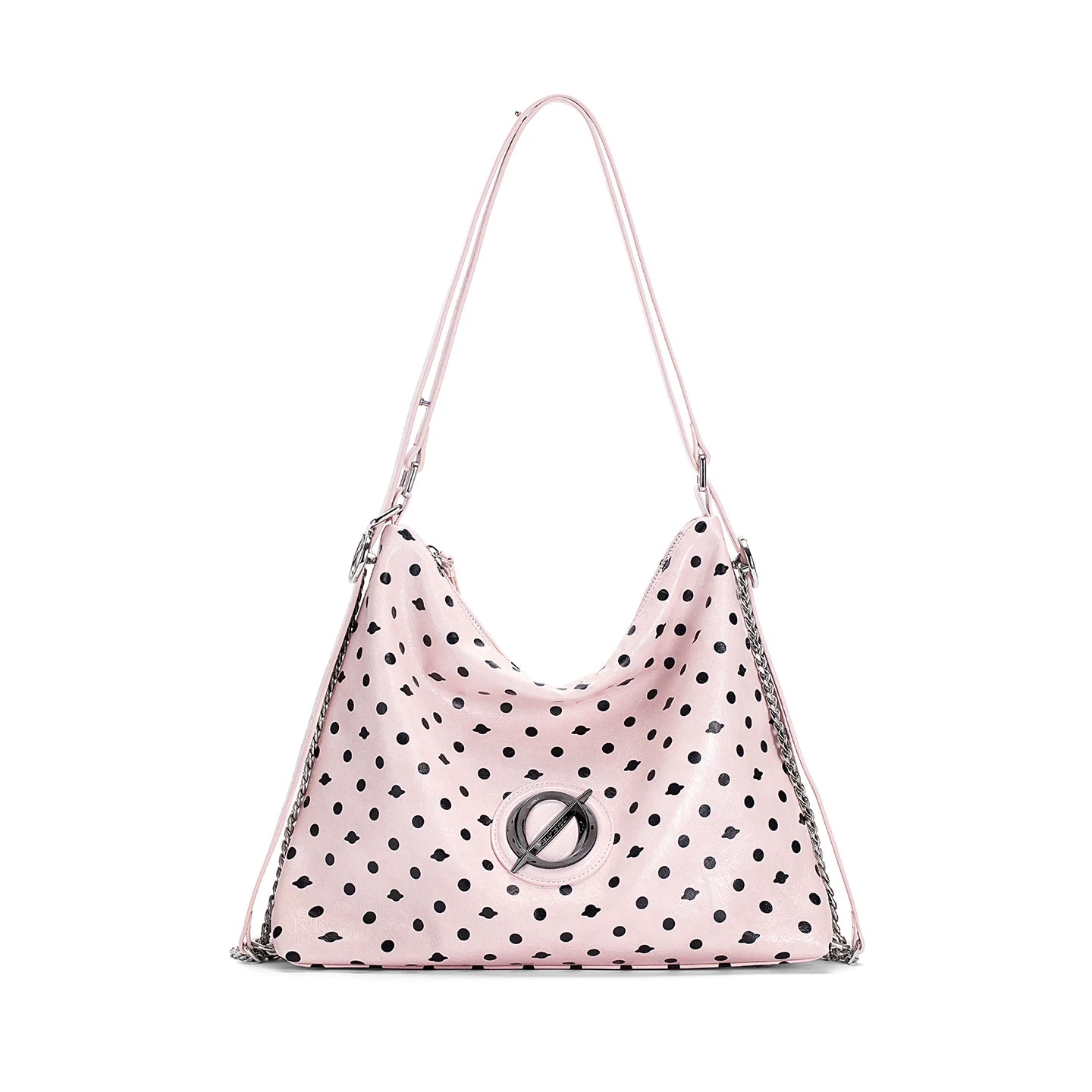 JELLY TOYBOY Pink Polka Dot Faux Leather Zip-Top Hobo Bag