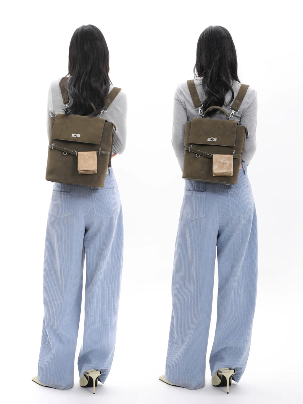 JANDRESS Moss Green Faux Leather Zip-Top -Way Backpack