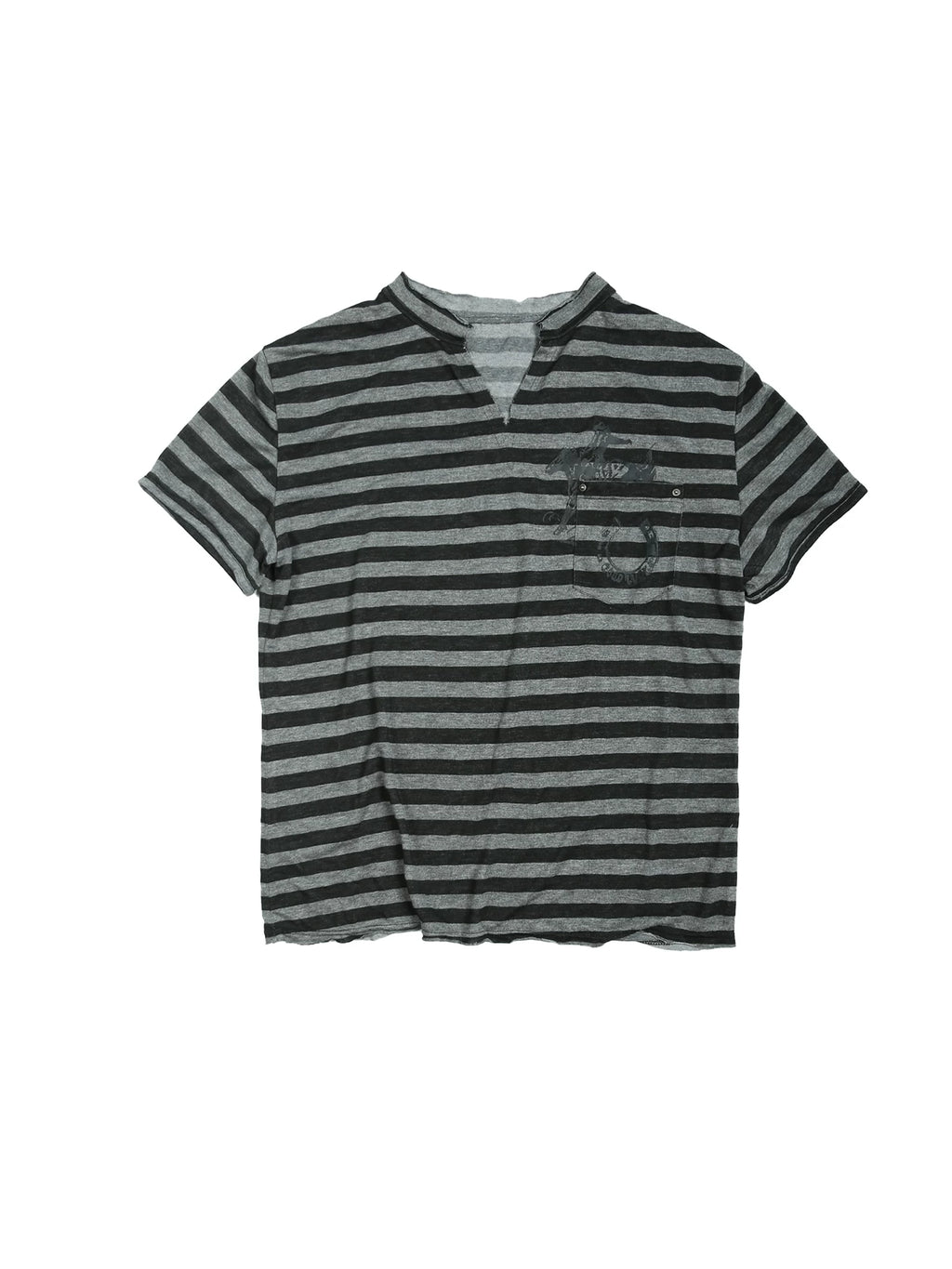 TREclub Vintage Millennium Tencel Cotton Light Black V-Neck Striped T-Shirt