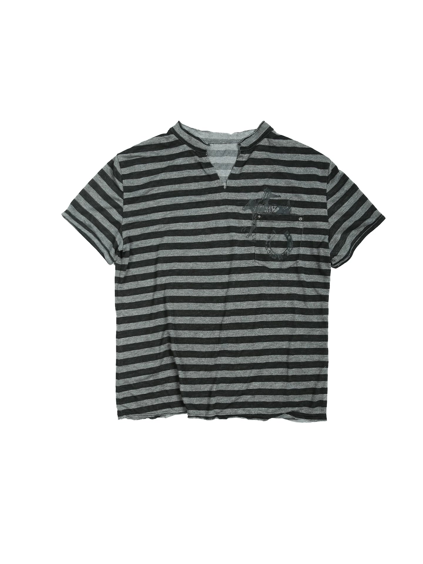 TREclub Vintage Millennium Tencel Cotton Light Black V-Neck Striped T-Shirt