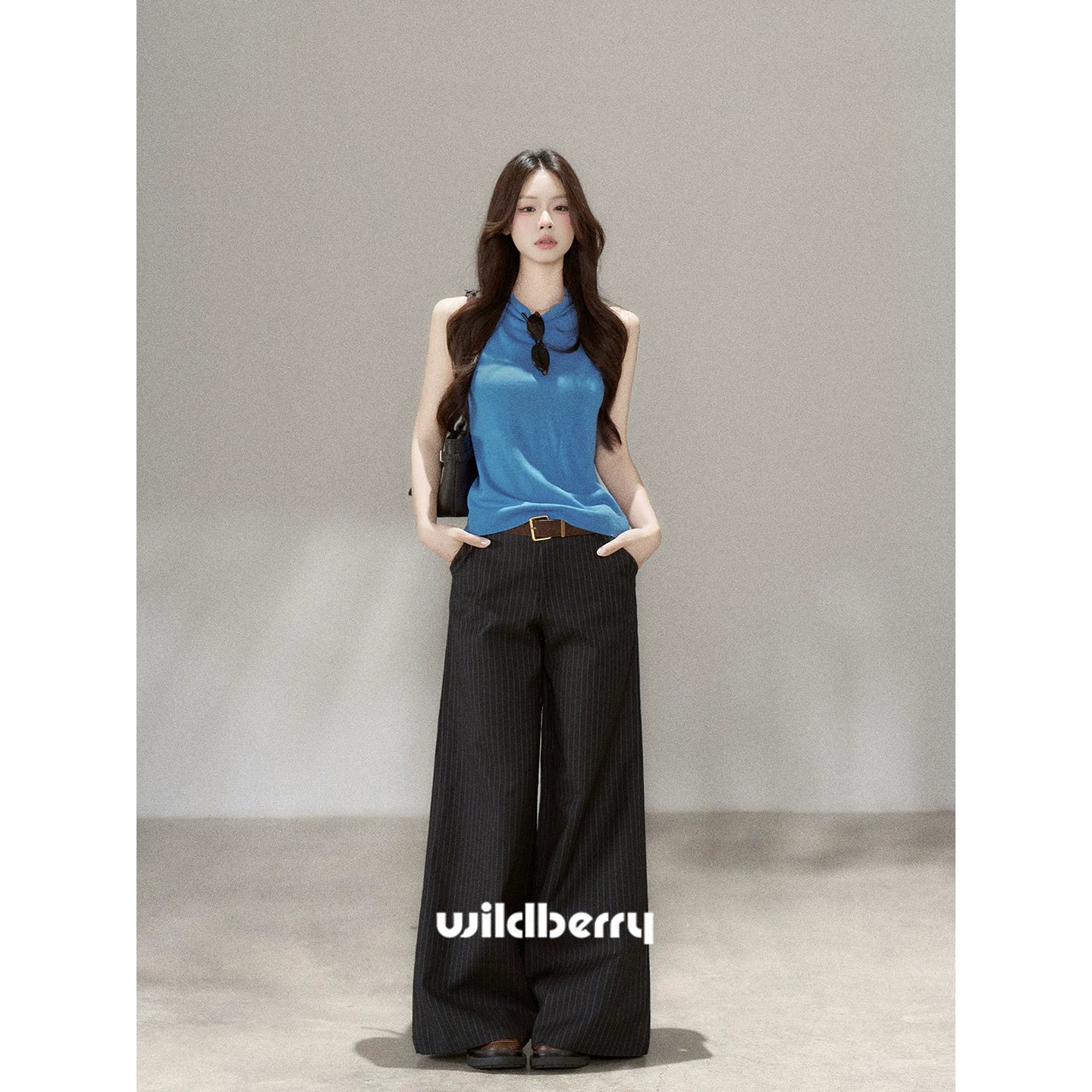 Wildberry Black and White Striped High-Waist Wide-Leg Trousers