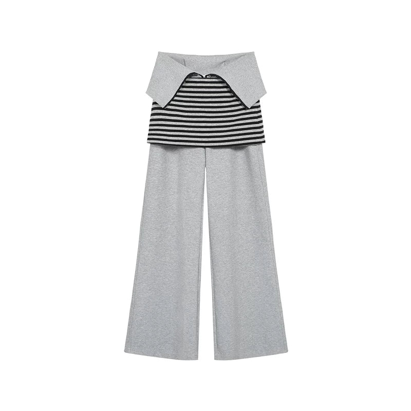 COSTUSTOOT Adjustable High-Waist Wide-Leg Stripe Sweatpants