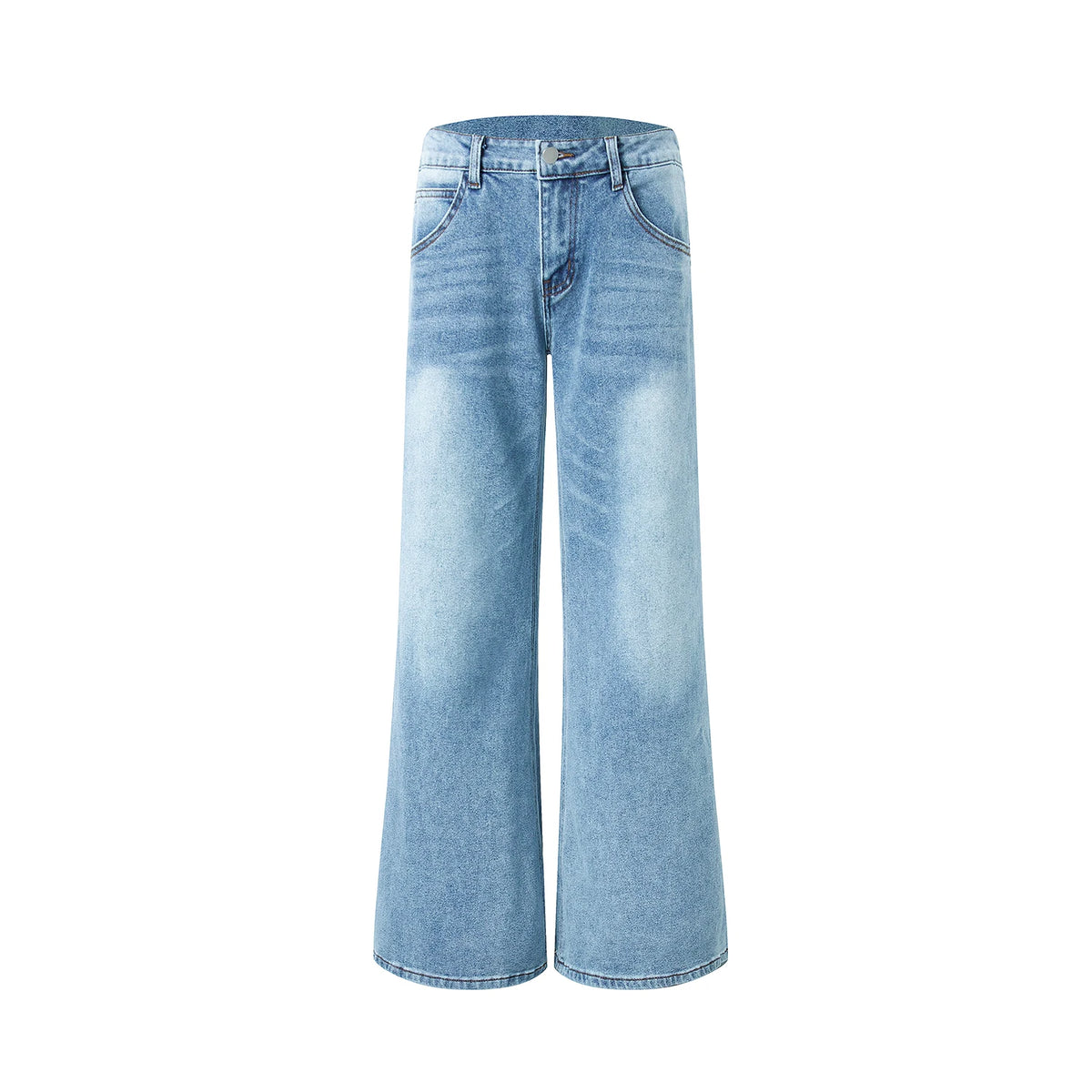 MoodBerry American Retro Light-Wash Low-Rise Flared Jeans