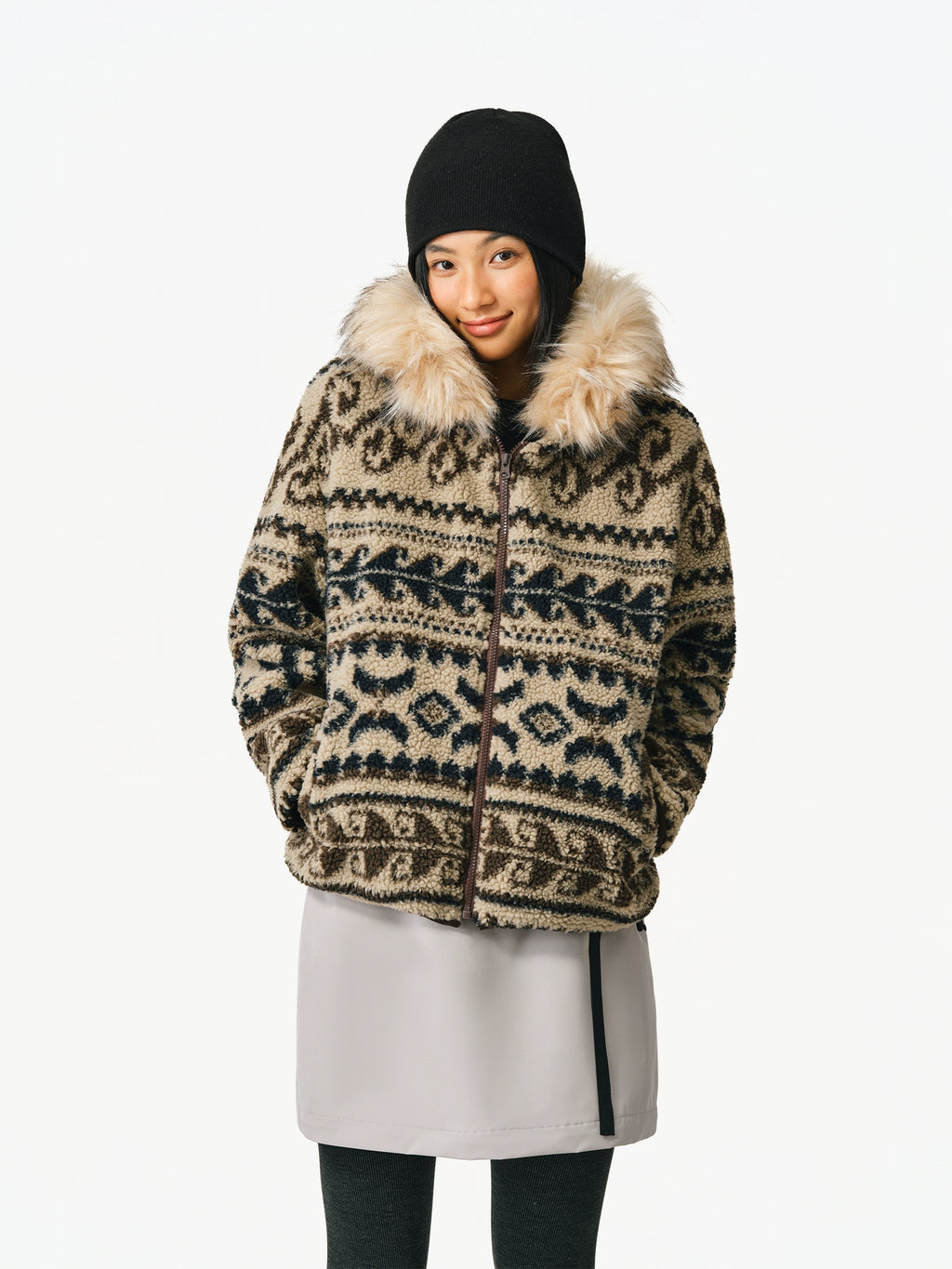 ATRY Vintage Premium Fair Island Hooded Fur Collar Jacket