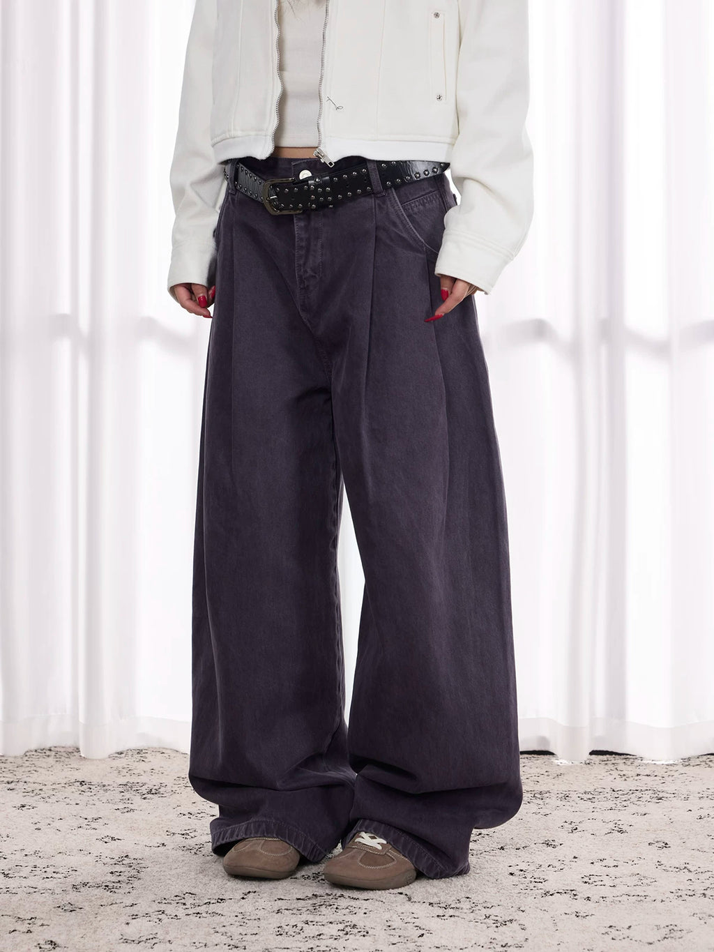 ANTSSTNA American Retro 100% Cotton Washed Wide-Leg Pants