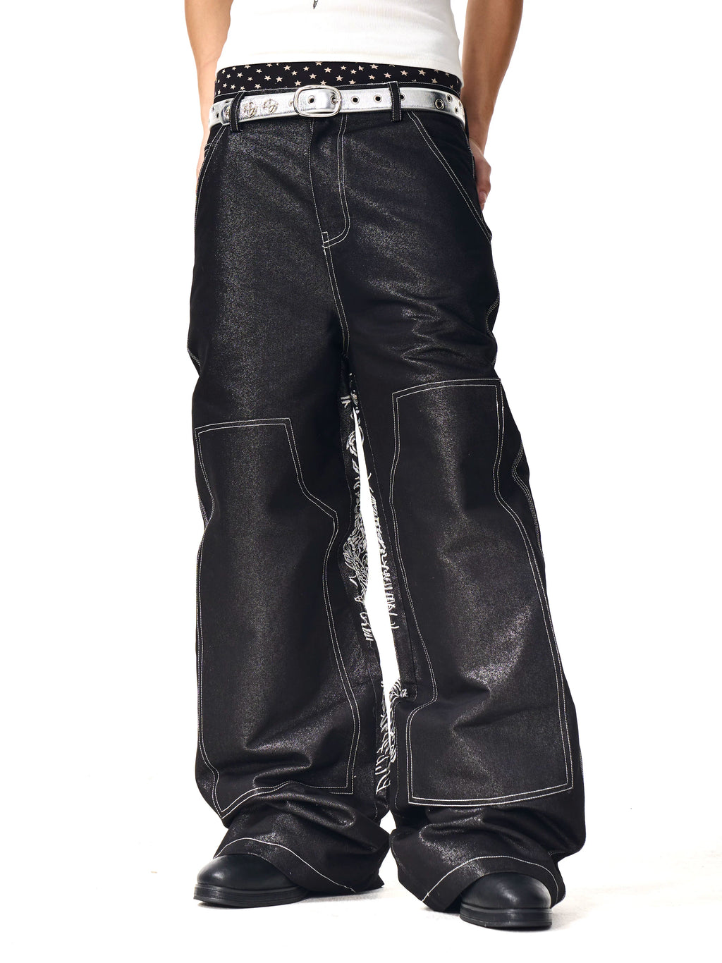 Fourth3ex Dragon Horse Totem 400g Breathable Wide-Leg Jeans