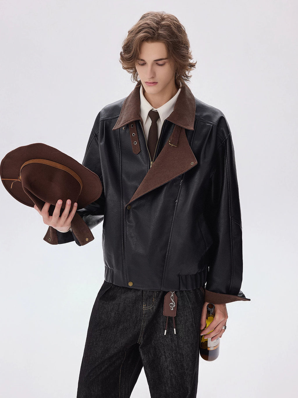 CHOR Asymmetric Zip Loose Fit Moto Jacket