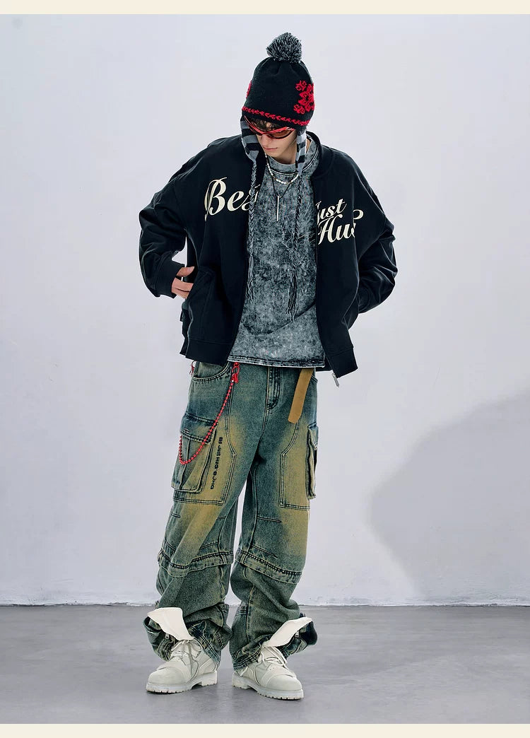 BJHG Design Sense Baseball Knitted Cardigan Jacket