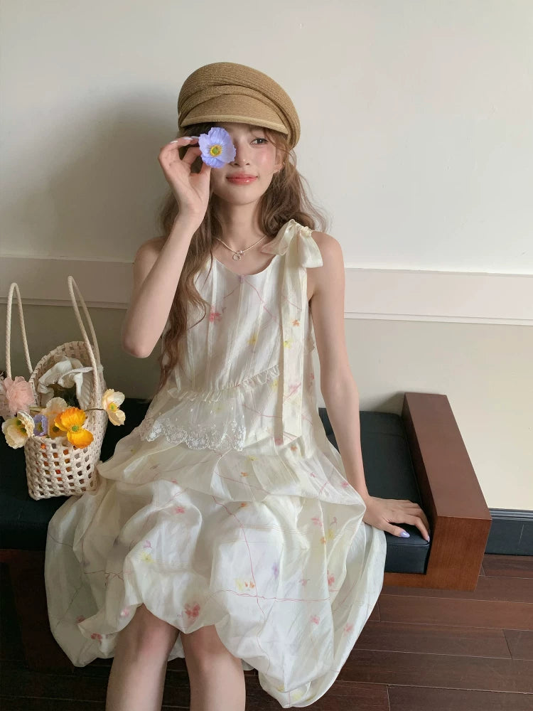 RRFIGHT Orchid Bow Embroidered A-Line Dress