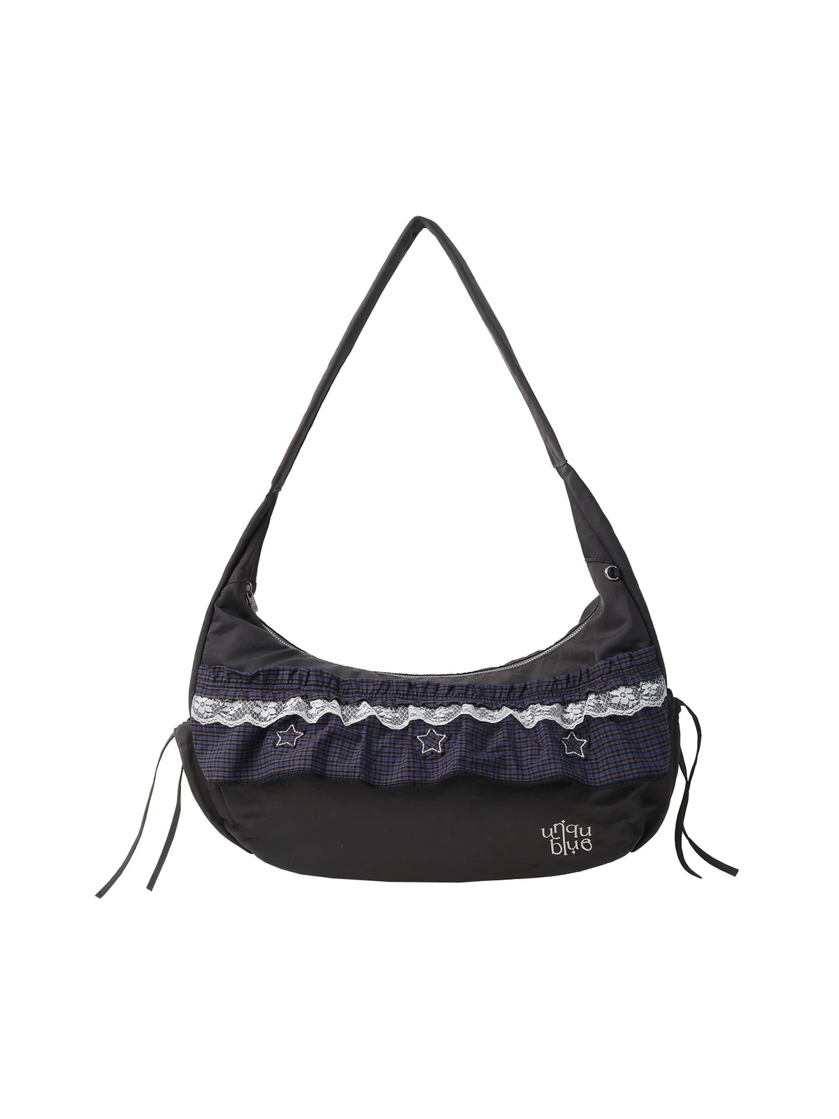 Unique blue Carbon Grey Plaid Nylon Zip-Top Crossbody Bag