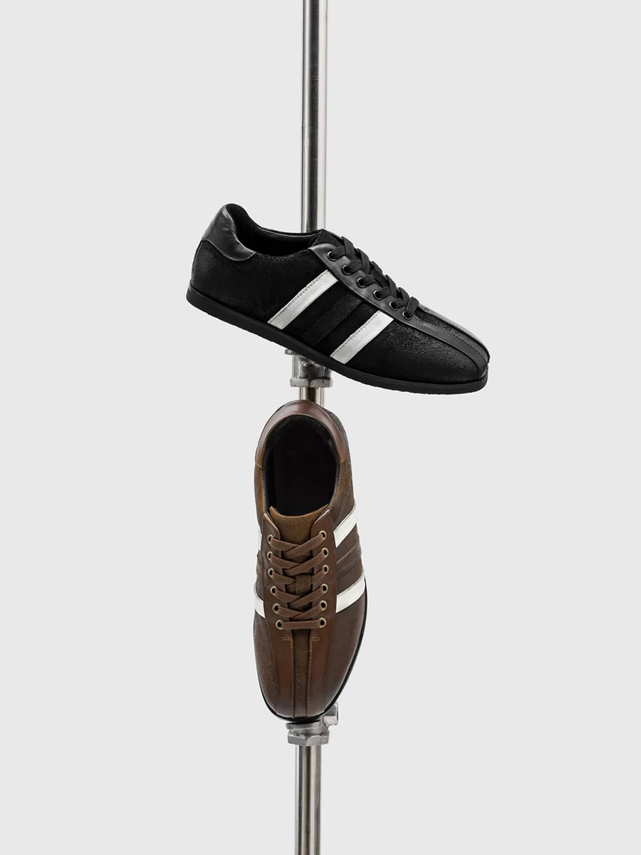 RZAAZ Leather Square-Toe Lace-Up Retro Trainer