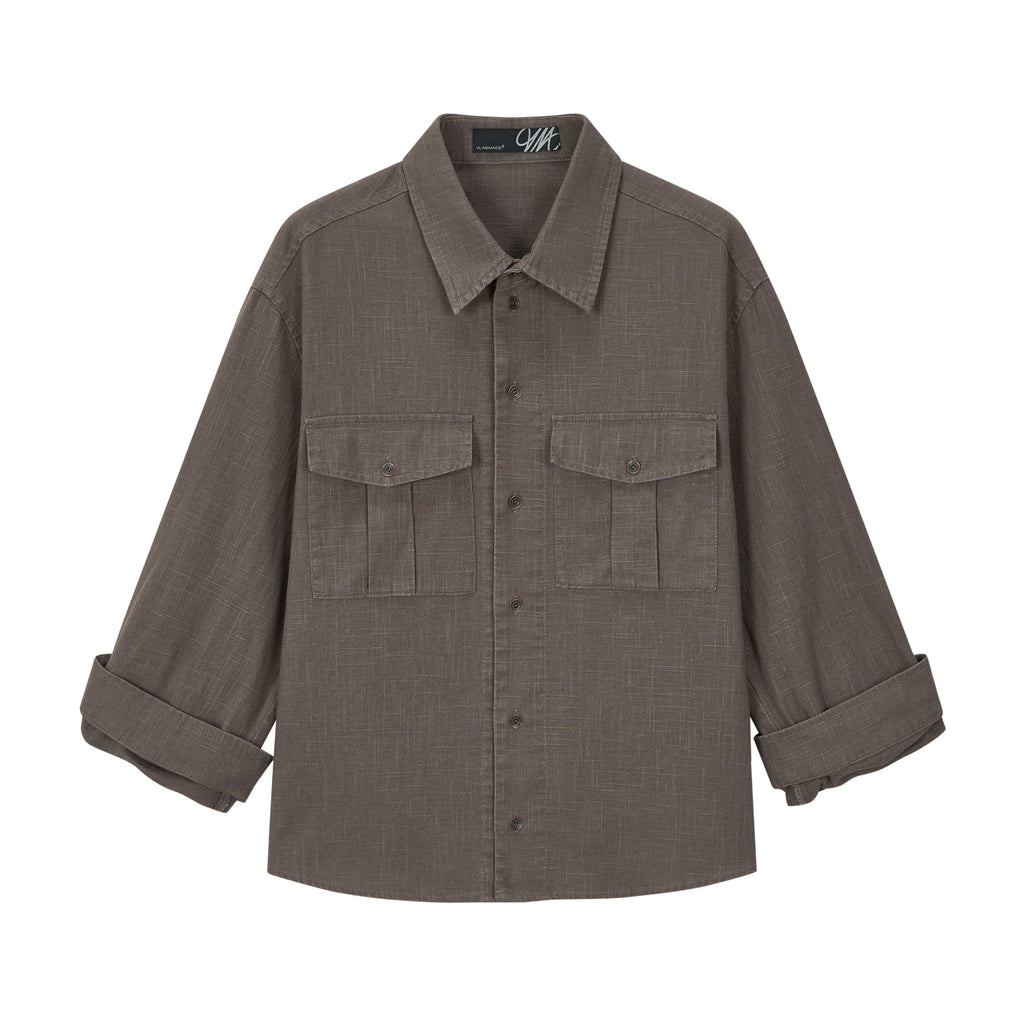 VLABMADE Linen Safari Pocket Rolled-Sleeve Shirt