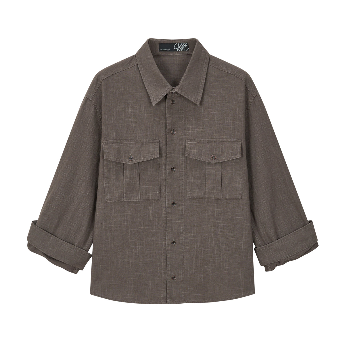 VLABMADE Linen Safari Pocket Rolled-Sleeve Shirt