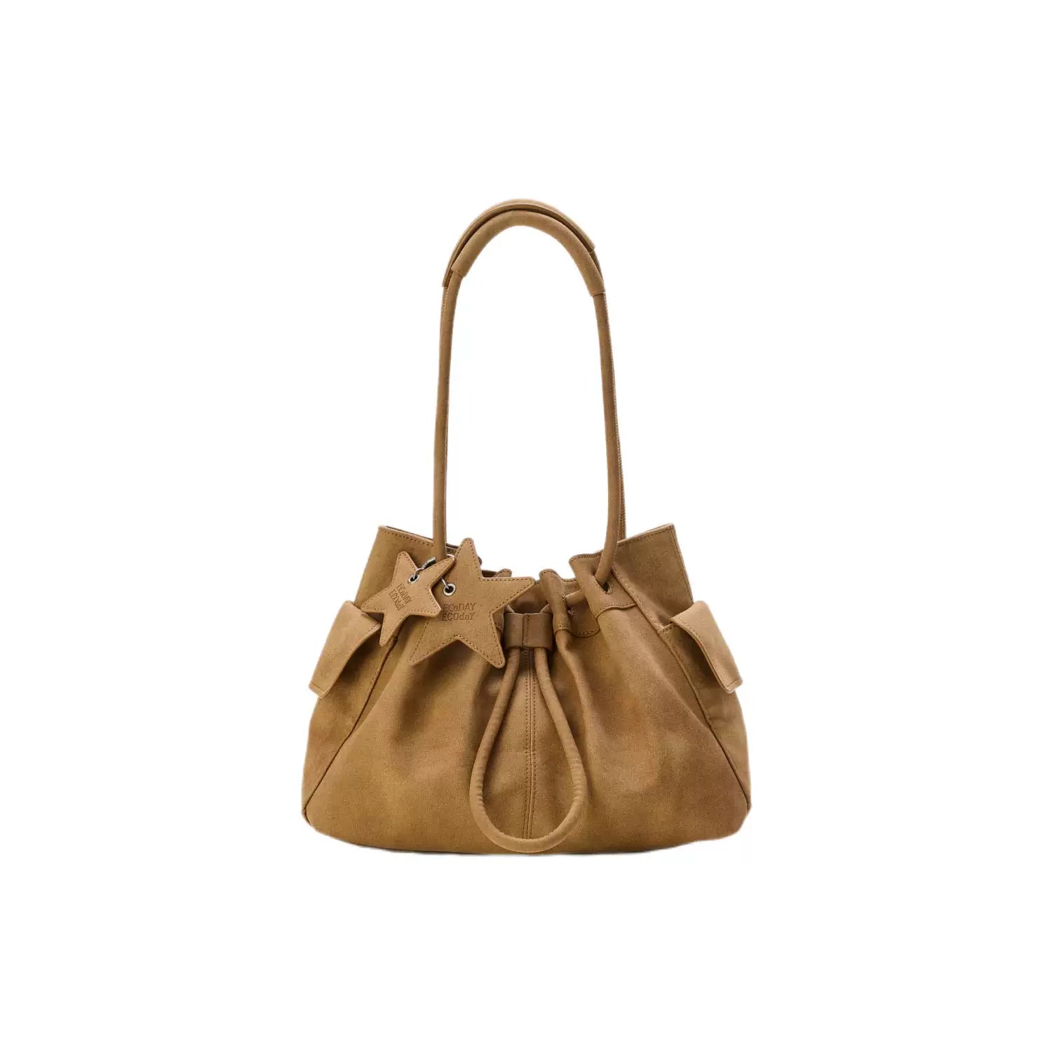 ECODAY Pebble Grain Faux Leather Drawstring Boston Bag