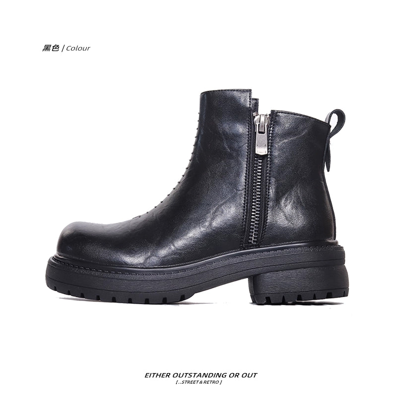 SHENLV STUDIO Side Zipper Chelsea Boots Platform High Top Leather Shoes