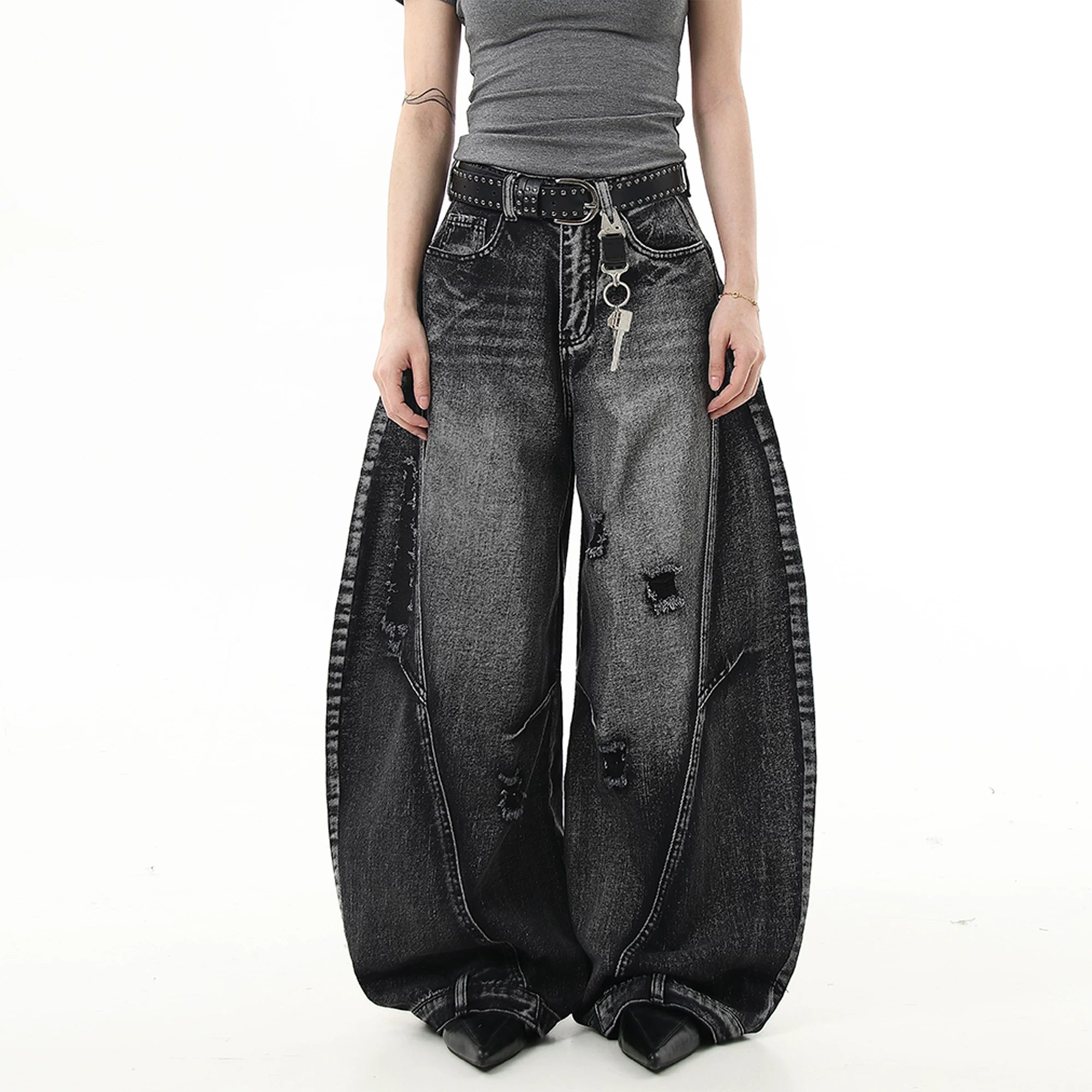 BLACKLISTS Ripped Premium Wide Leg Jeans