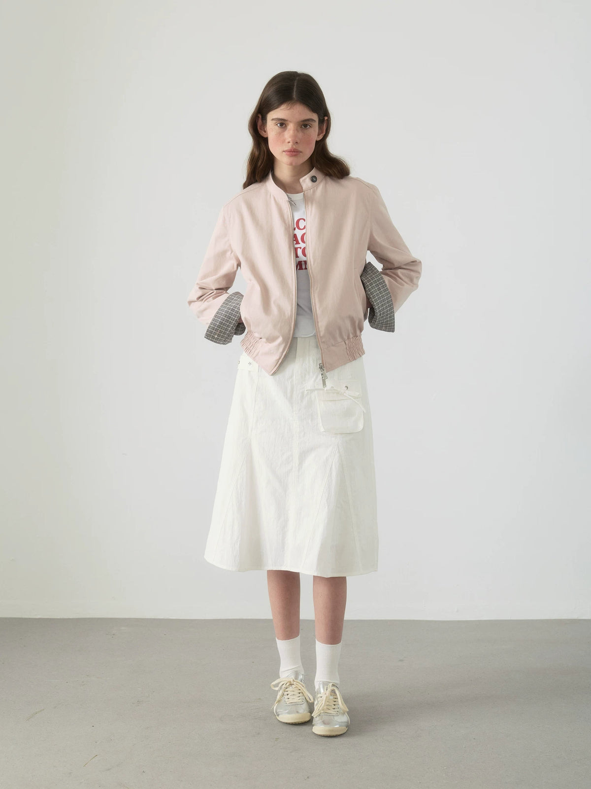 Yawhat White Textured A-Line Skirt with Pockets