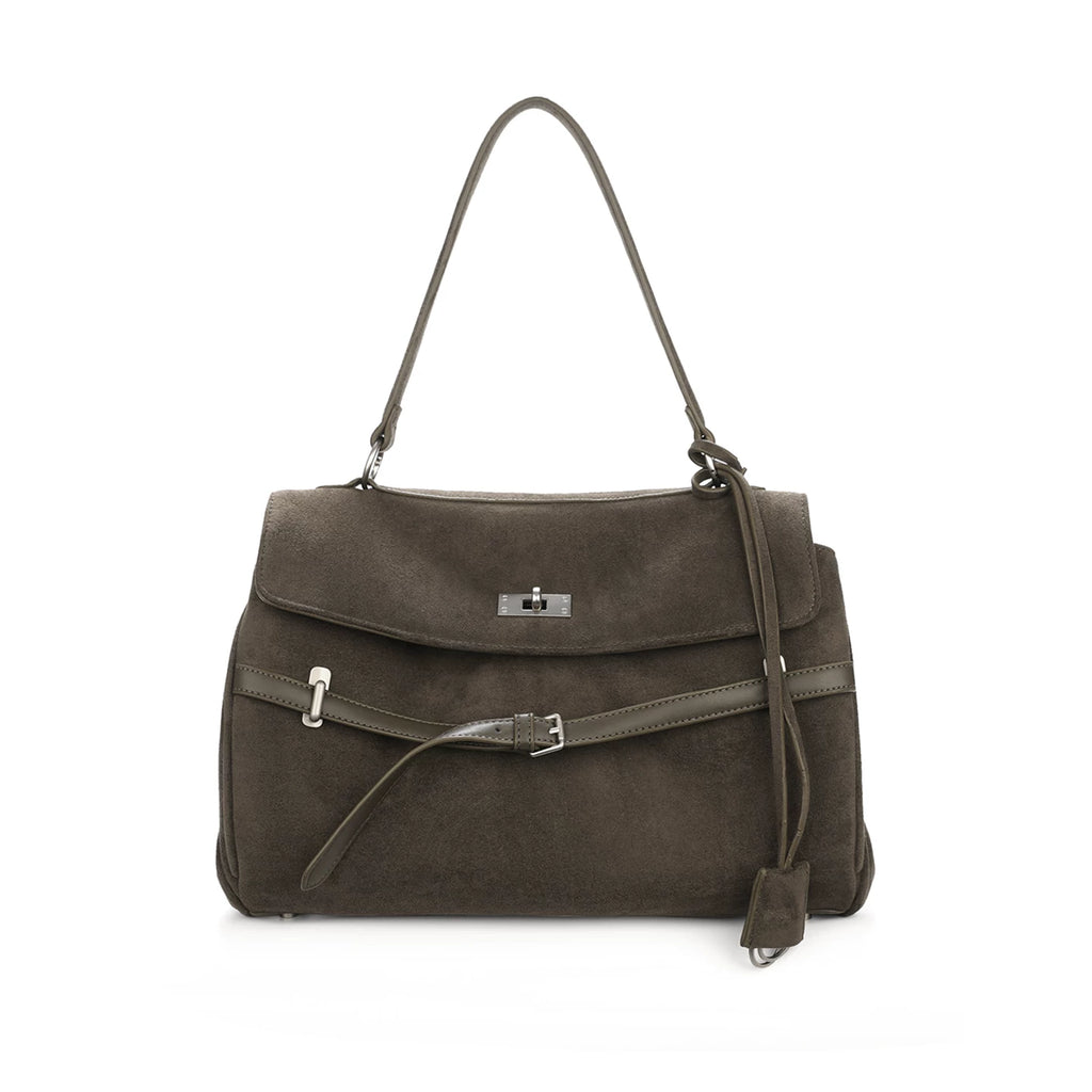 JANDRESS Cedar Green Suede Lock-Top Crossbody Bag