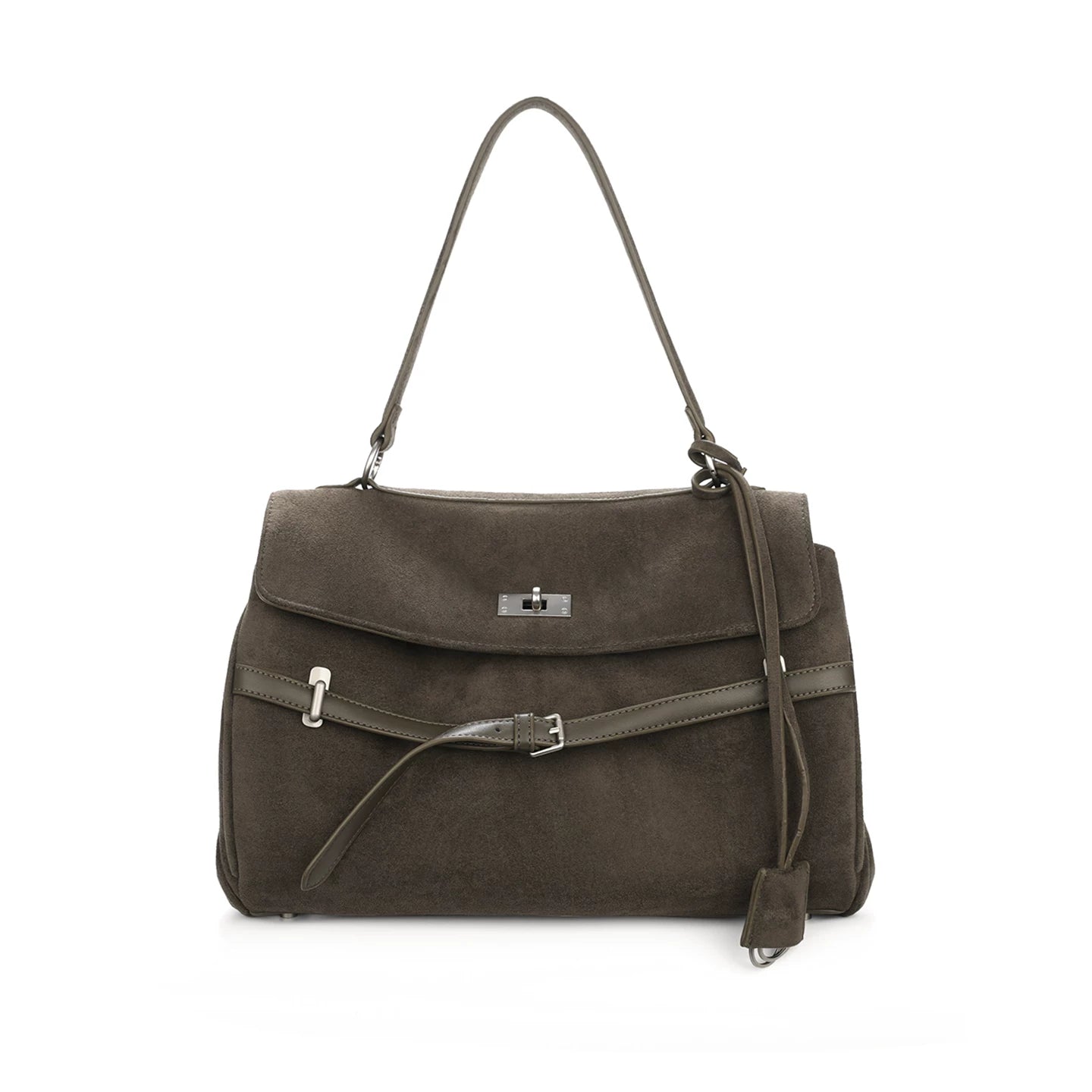 JANDRESS Cedar Green Suede Lock-Top Crossbody Bag