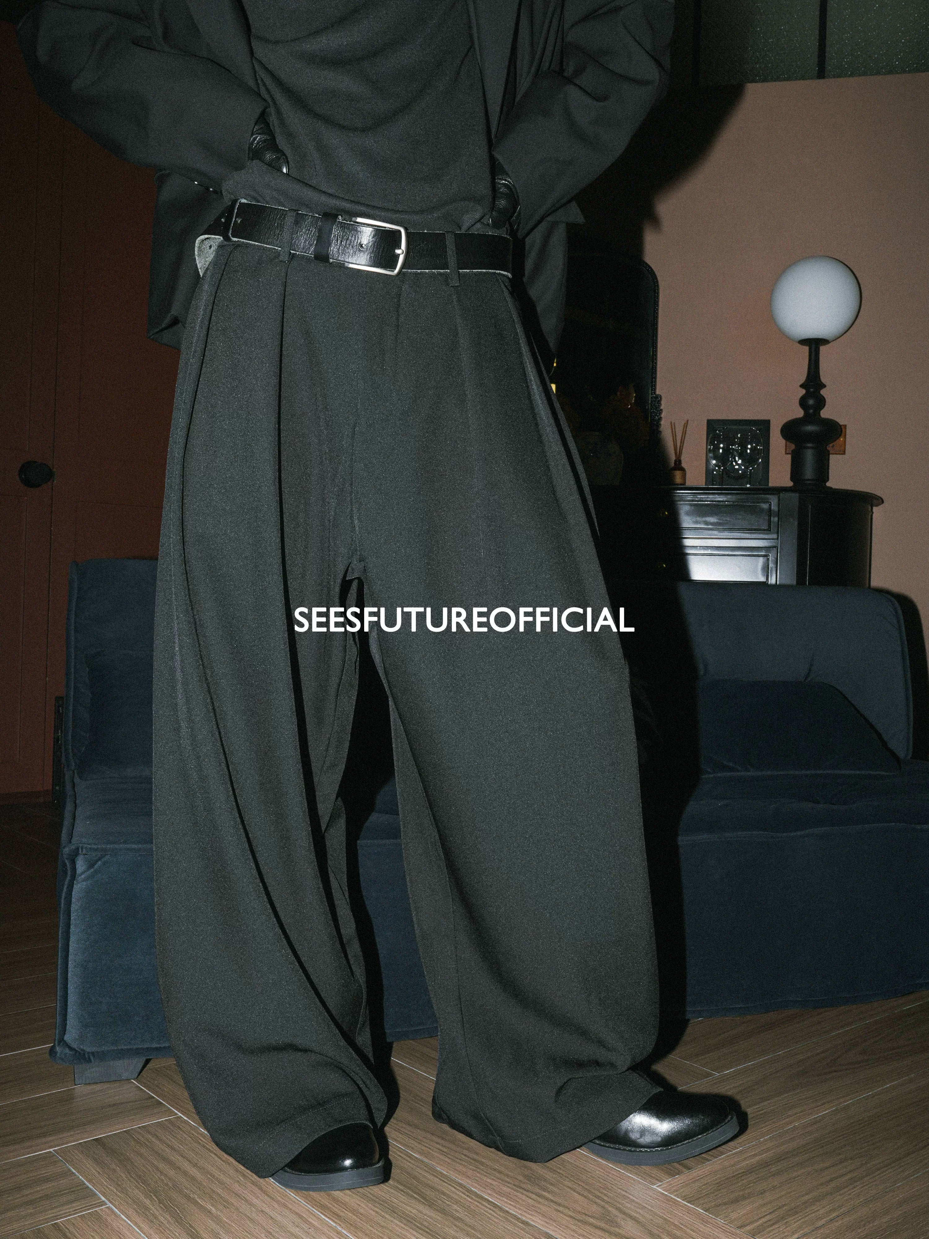 Seesfuture Slack Double-pleated Wide Leg Casual Pants