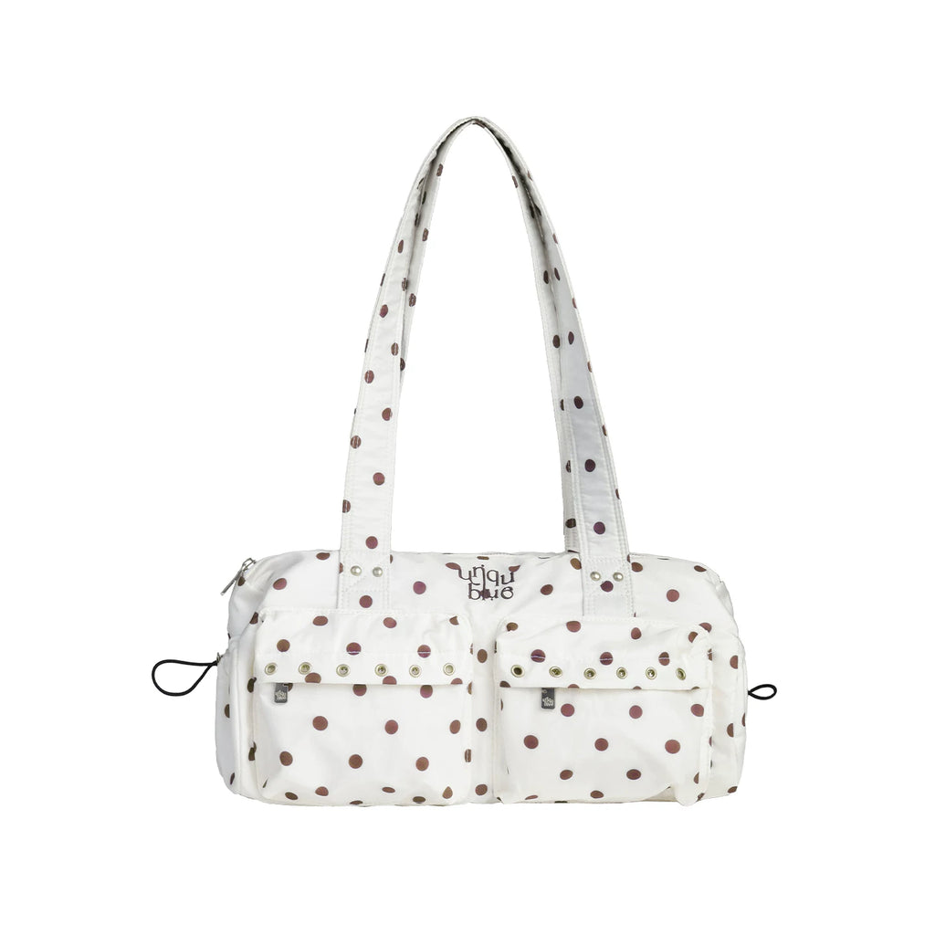 Unique blue Smoke Gray Polka Dot Faux Leather Zip-Top Shoulder Bag
