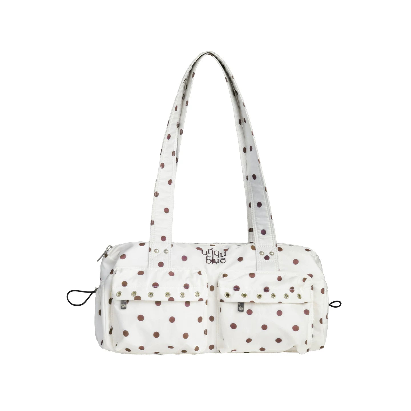 Unique blue Smoke Gray Polka Dot Faux Leather Zip-Top Shoulder Bag