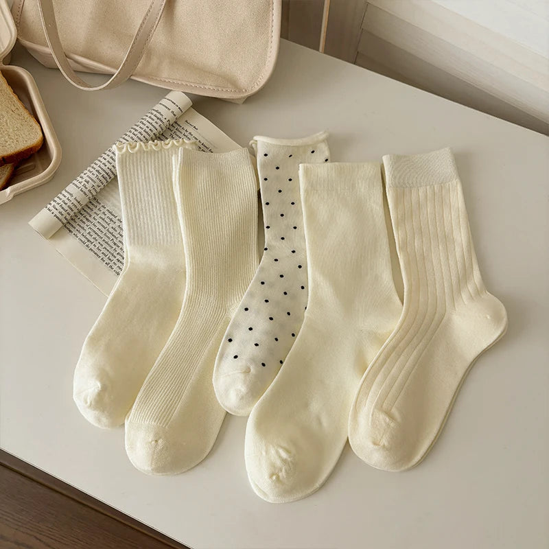 Halo Honey Moisture-Wicking Polka Dot Rolled Edge Mid-Calf Socks
