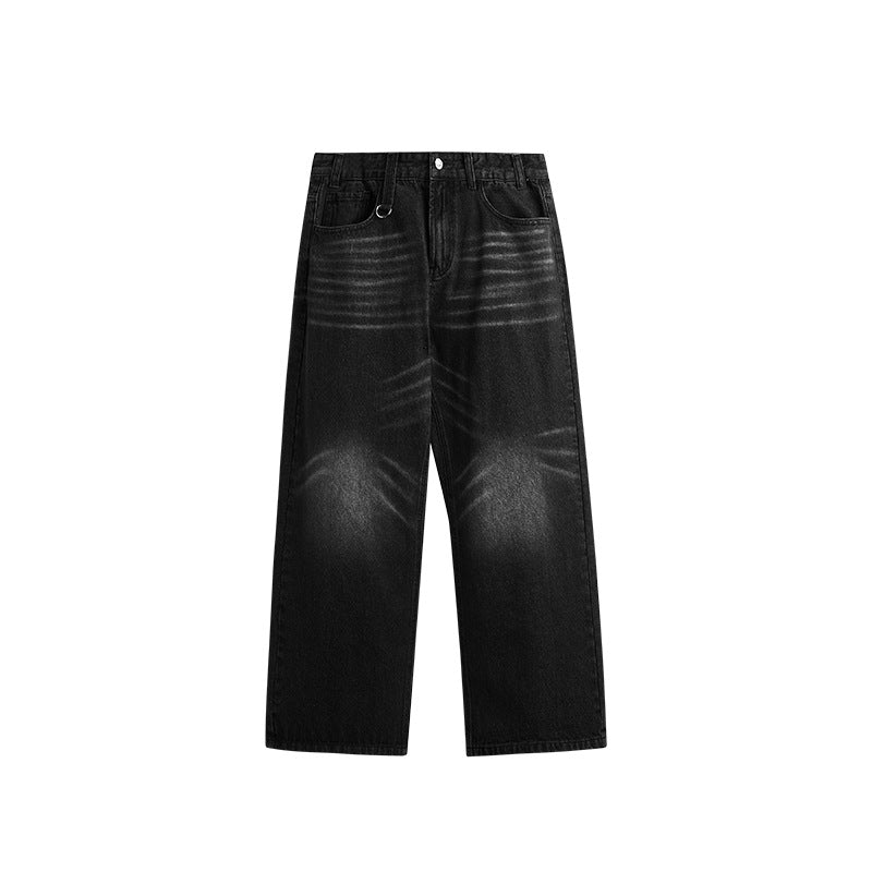 INF White Washed Cat Whiskers Wide Leg Jeans
