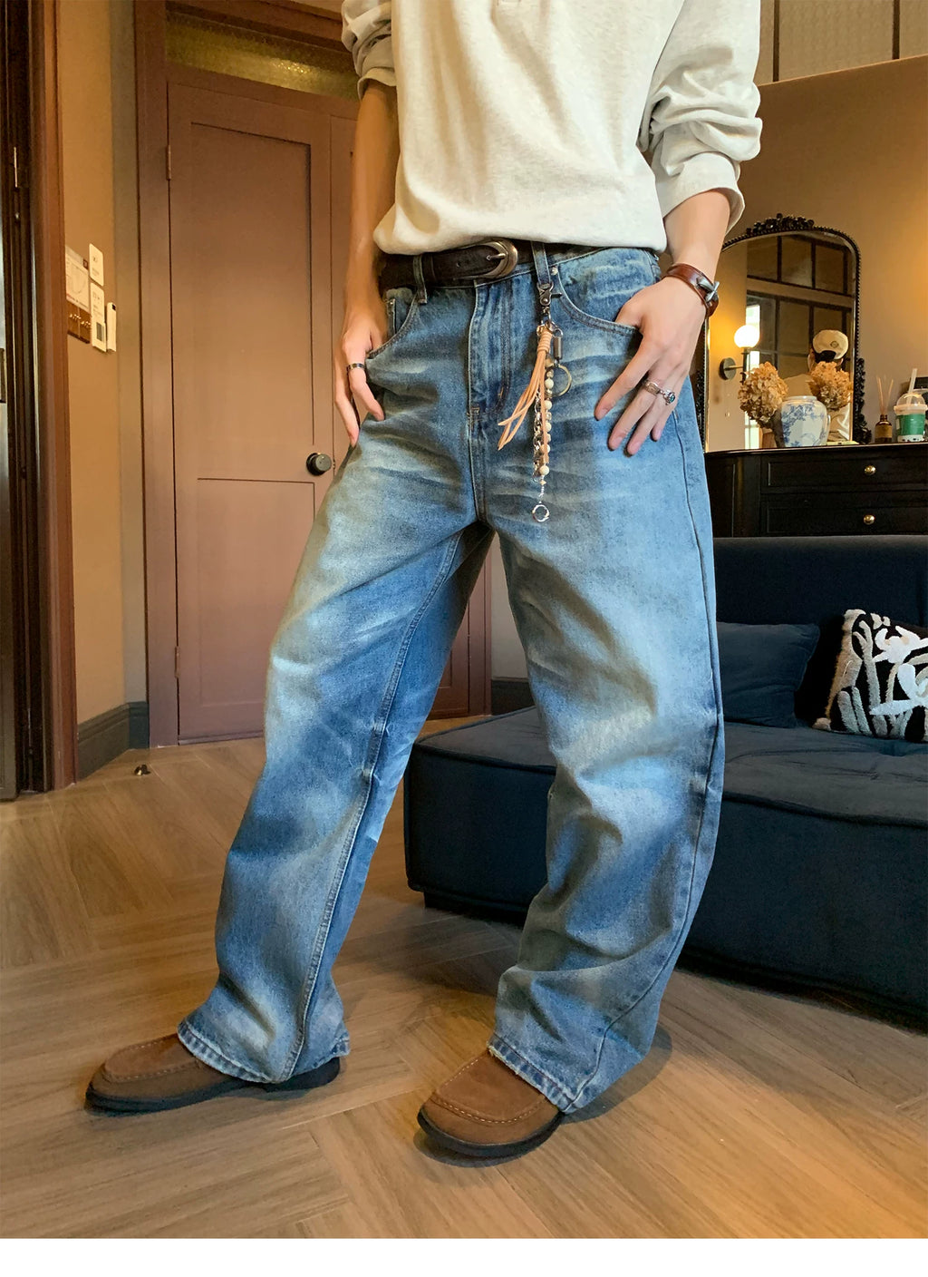 Seesfuture Straight White Burrs Old Jeans
