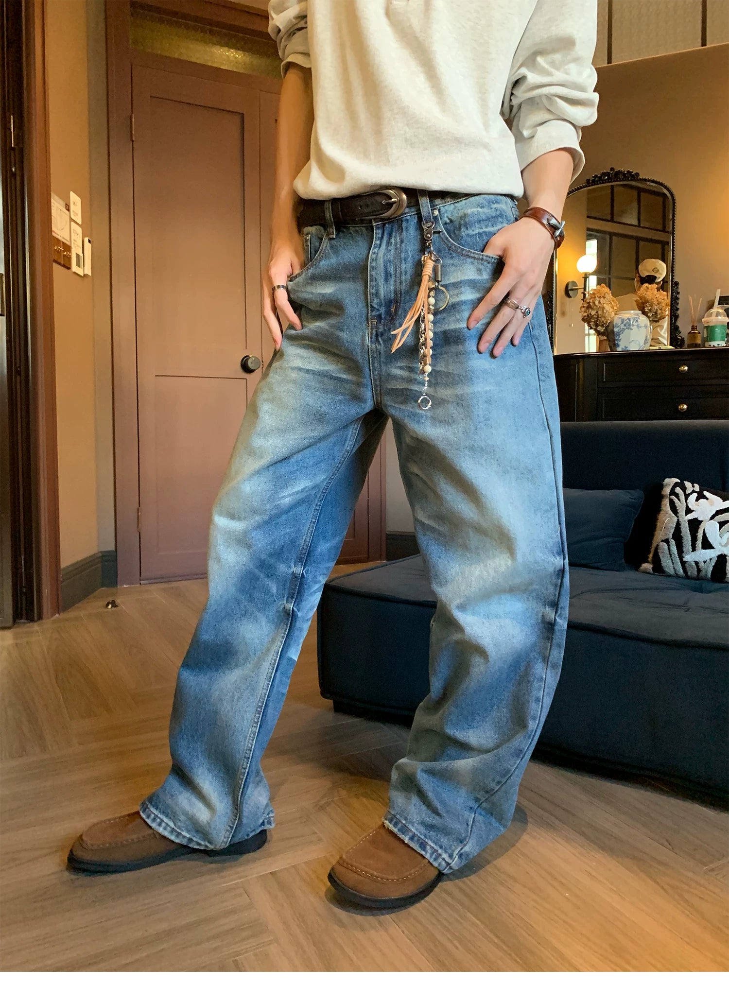 Seesfuture Straight White Burrs Old Jeans