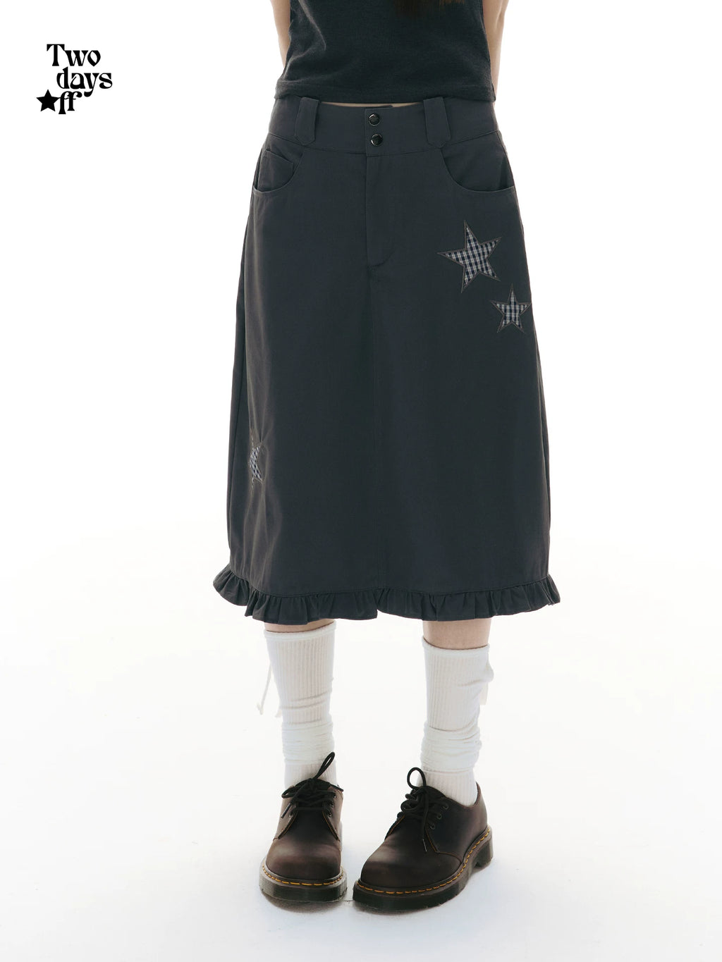 Two days off lab Star Patch 100% Cotton Breathable High-Waist A-Line Mini Skirt