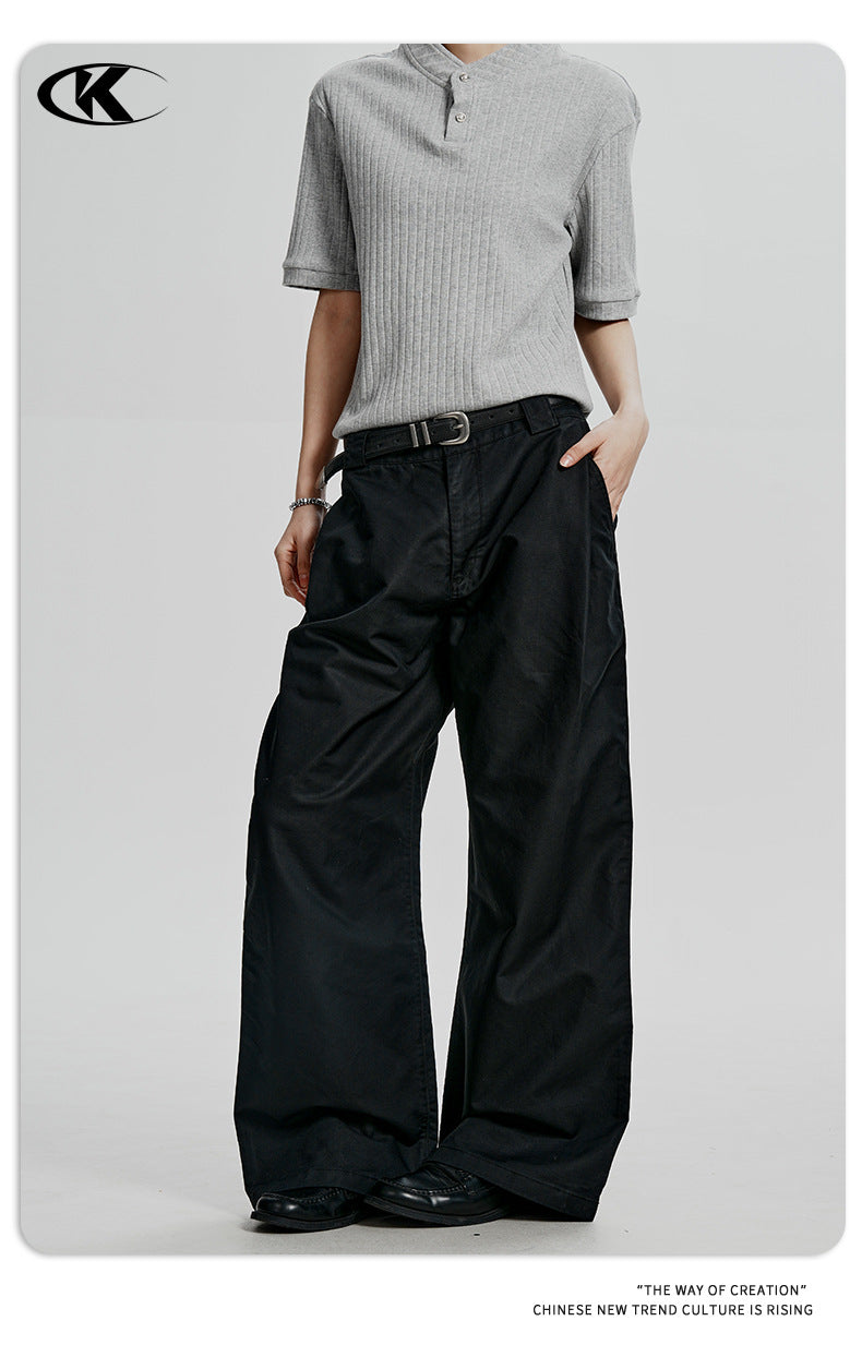 11KN 11 Oz Cotton Pleated Straight Leg Cargo Pants