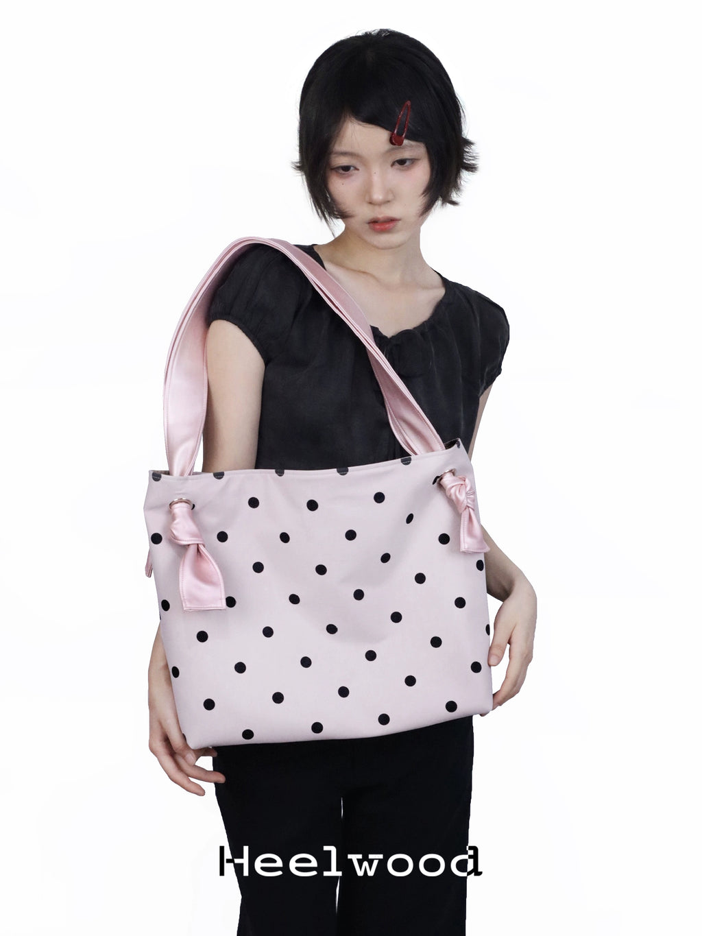 Heelwood Large Capacity Contrast Color Polka Dot Shoulder Tote Bag