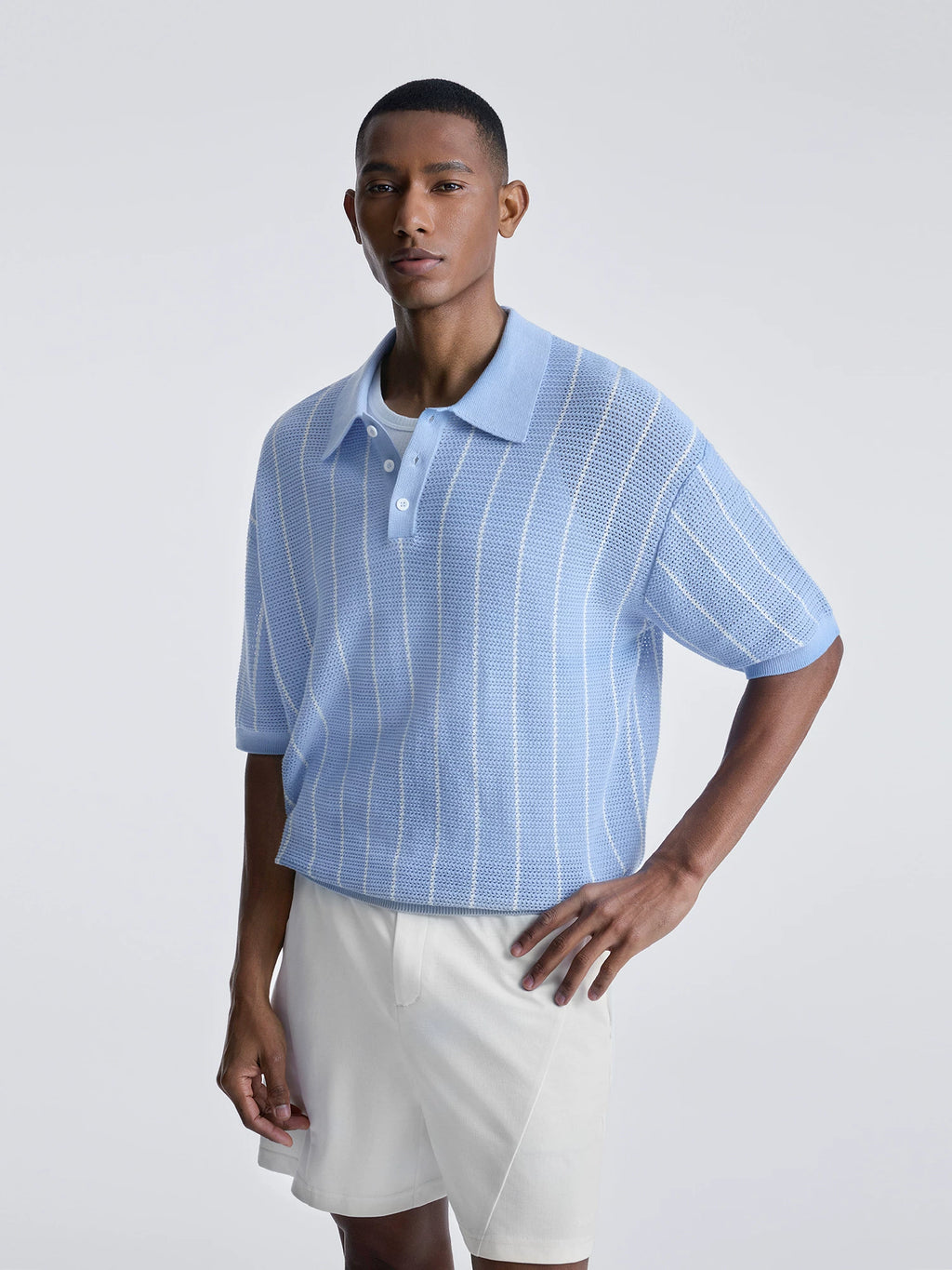 BODYDREAM Pure Cotton Open-Knit Drop-Shoulder Polo Shirt