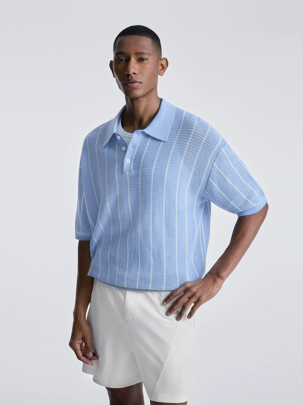 BODYDREAM Pure Cotton Open-Knit Drop-Shoulder Polo Shirt