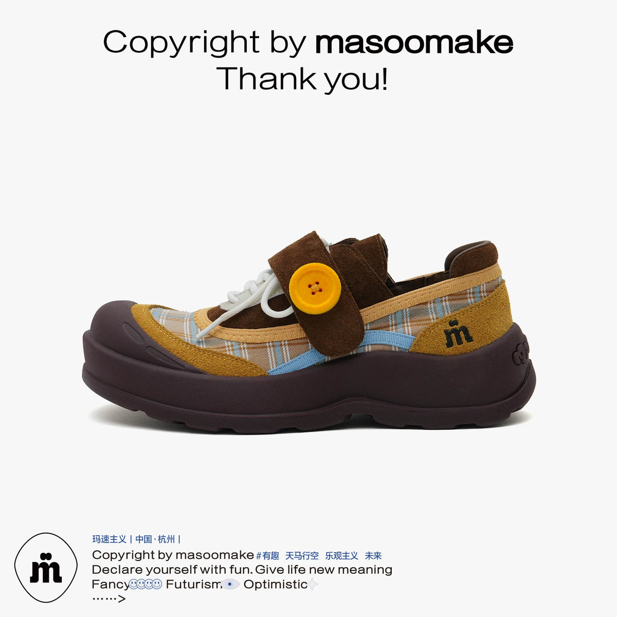 MASOOMAKE Suede Velcro Platform Wide-Toe Sneaker