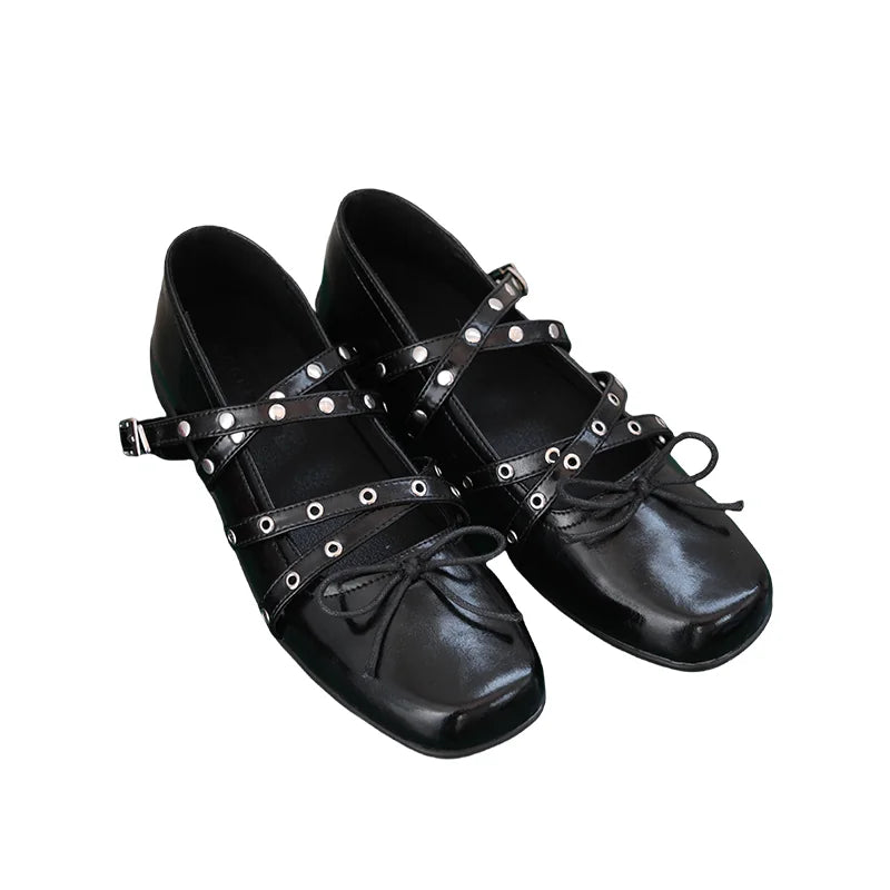 Mooreyu Leather Bow Ballet Flat