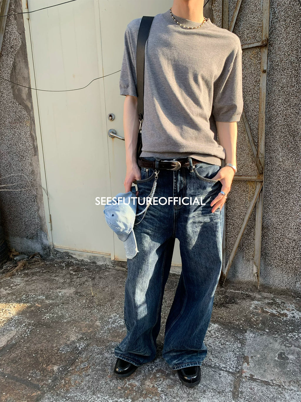 Seesfuture Water Ripple Straight Loose Jeans