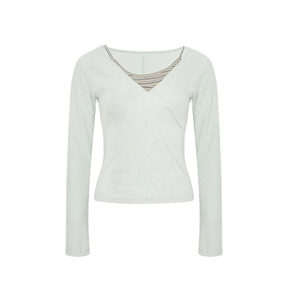 Wildberry Striped V-Neck Slim Fit Long-Sleeve Knit Tee