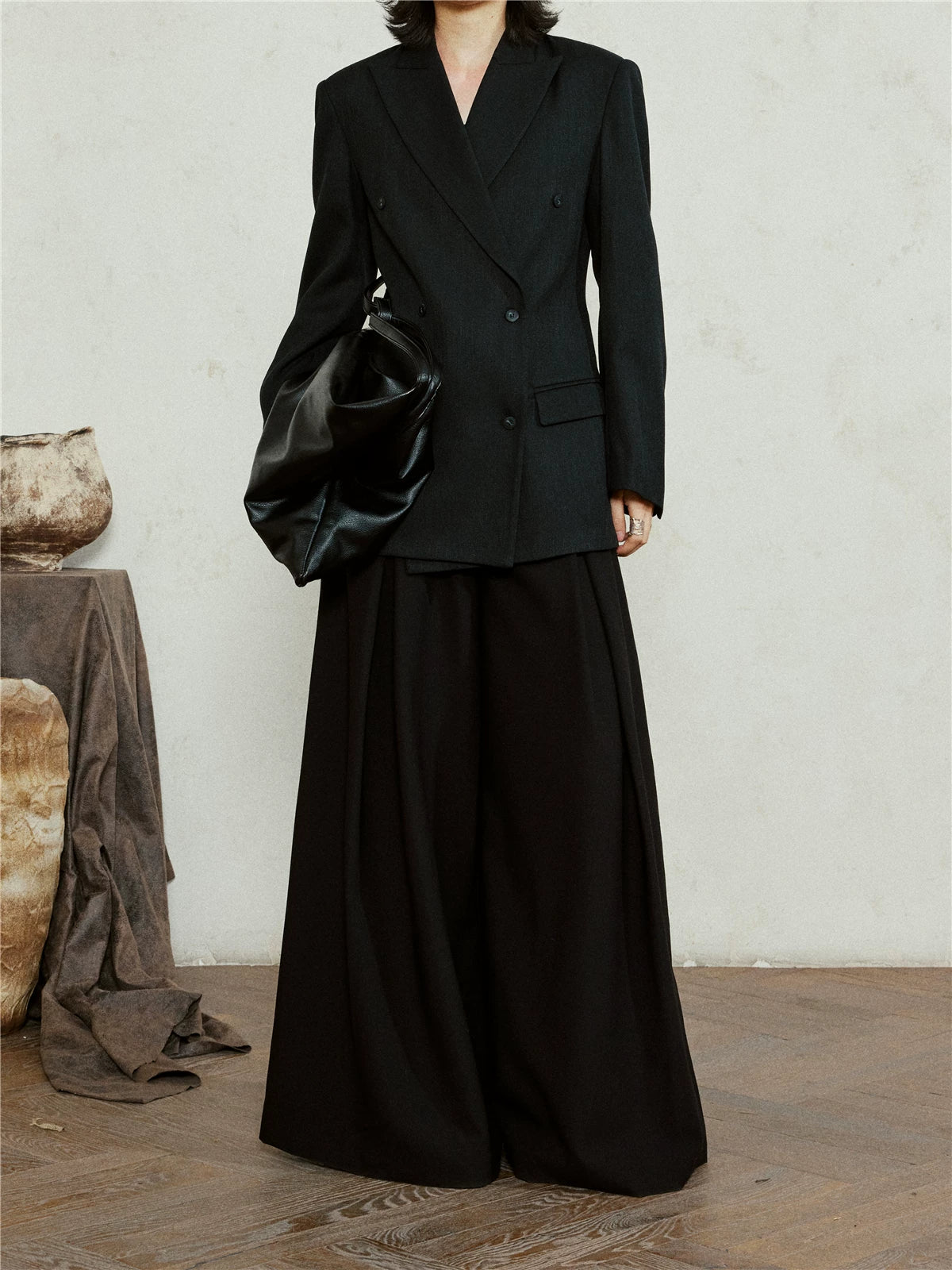 SUNYVONNE Minimalist Vintage Double-breasted Blazer Jacket