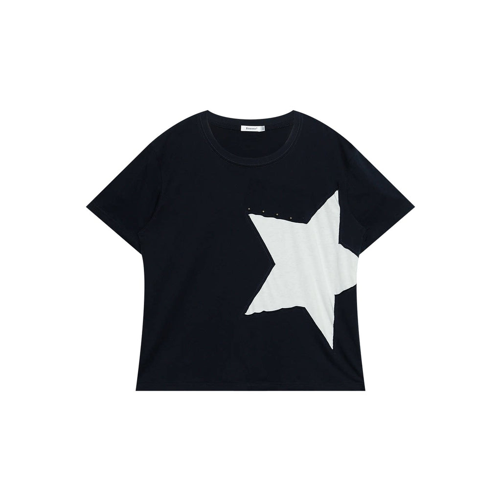 FUNKYFUN Five-Point Star Rhinestone Drop-Shoulder Tee