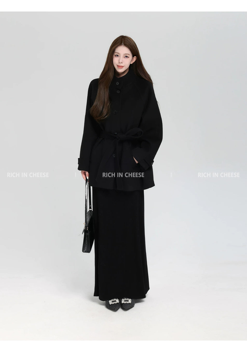 RICH IN CHEESE Short Stand-up Collar Waist Jacket
