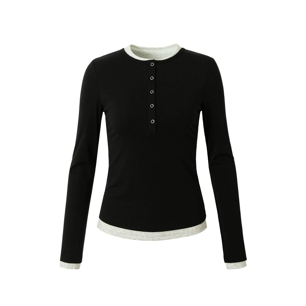 RPB BRAND Thin Henry Collar Fake Two Long Sleeve Knitted Overcoat