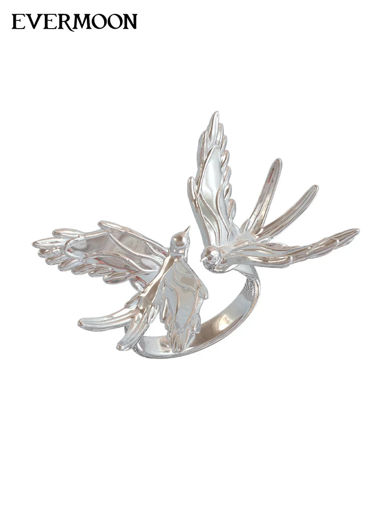 EVERMOON Sterling Silver Flying Bird Adjustable Open Ring