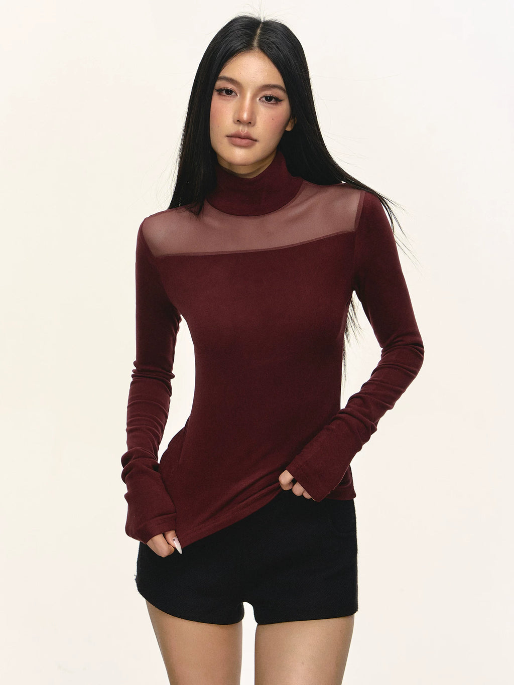 Anna Aneae High Neck Slim Skinny Knitted Bottom Long Sleeves